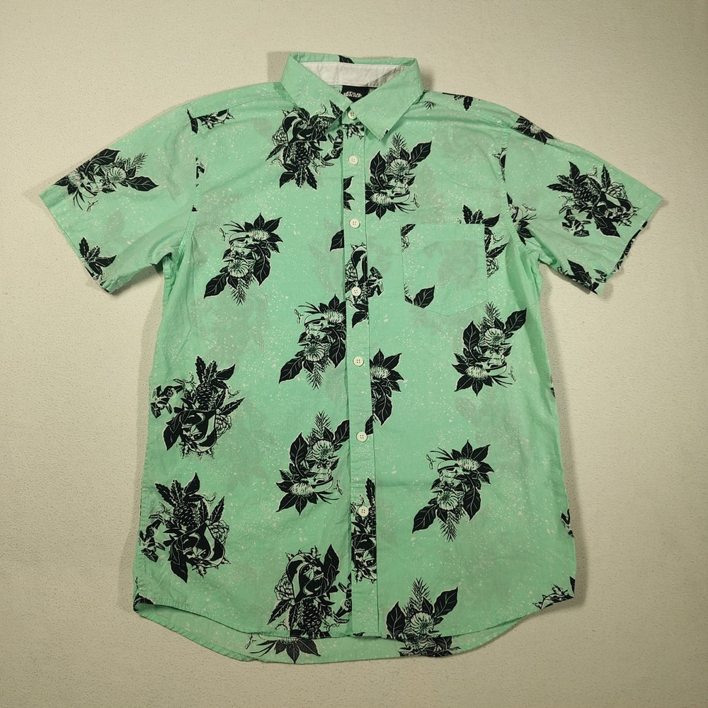 Star Wars Shirt Mens Medium Mint Green Cotton TIE Fighter Floral Aloha Button Up